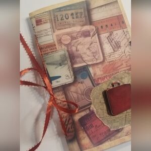 Junk Journal Booklet "BORN TO TRAVEL" HANDMADE Vtg. Travel Lg 5.5"x8.5"  40pg